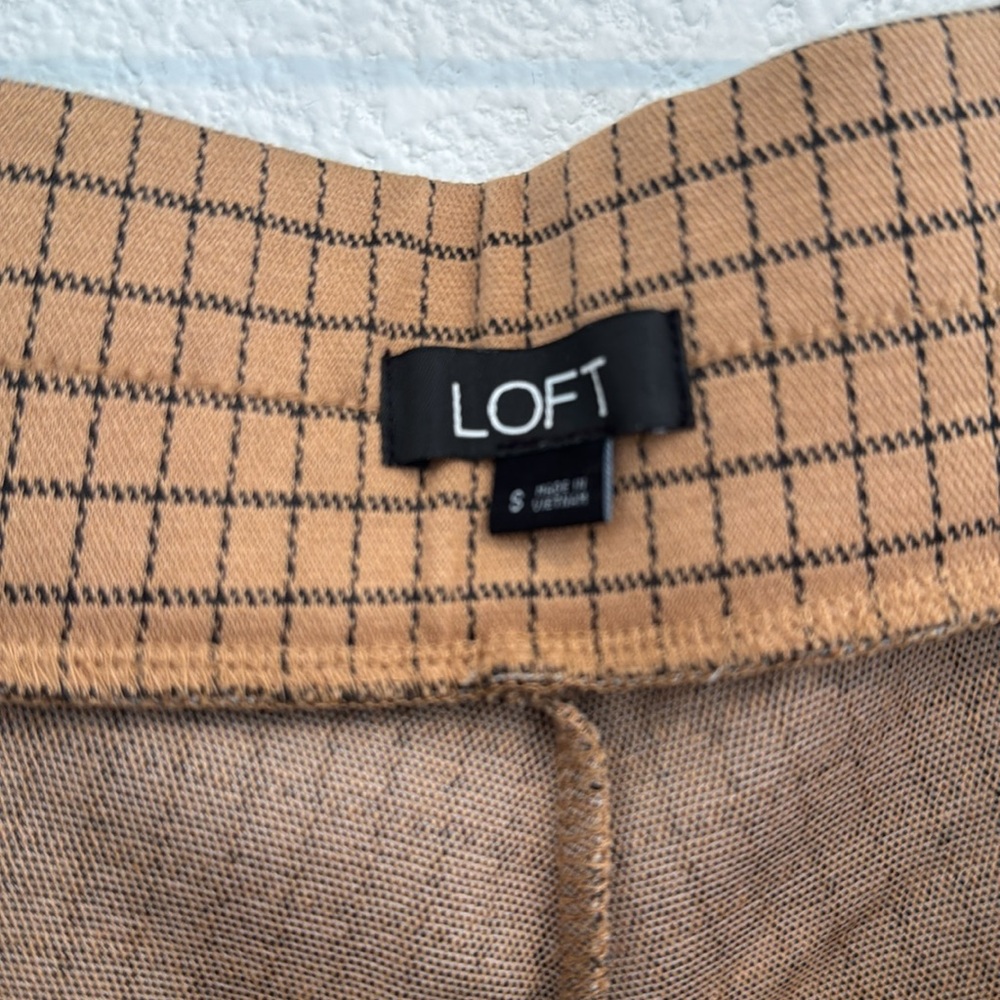 Loft - Windowpane Print Ponte Pants - Tan and Black - Size S - Picture 4 of 5
